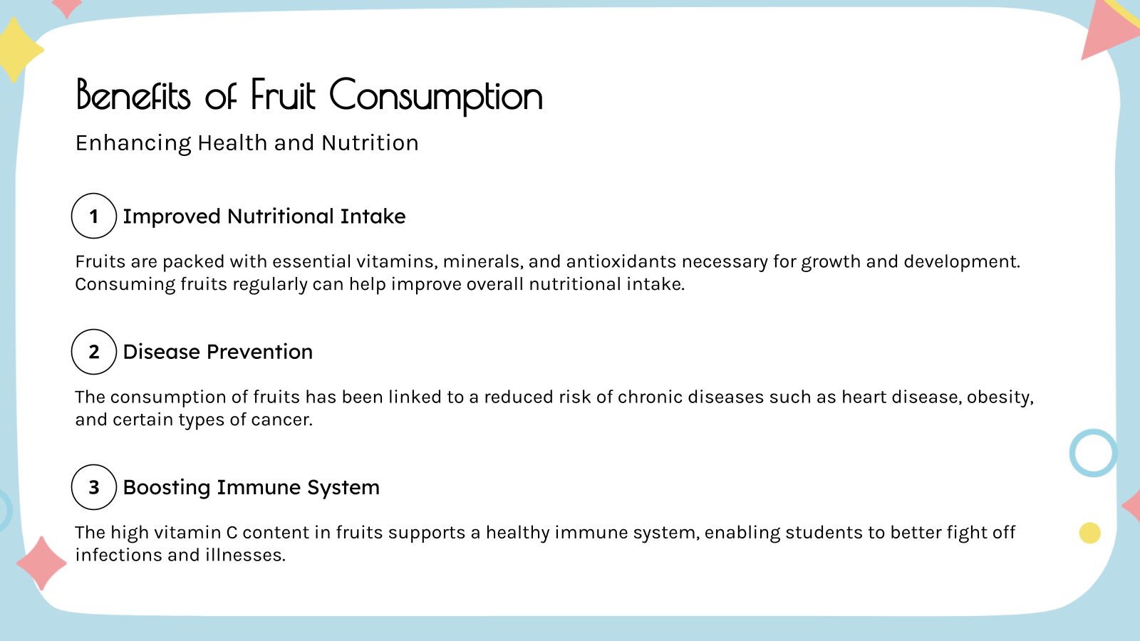 Benefits of Fruit Consumption