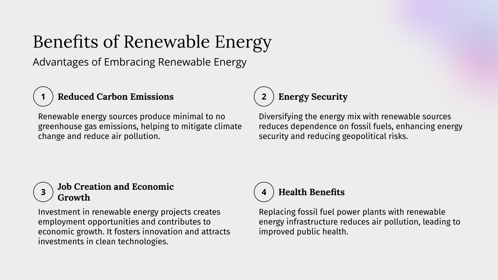Benefits of Renewable Energy
