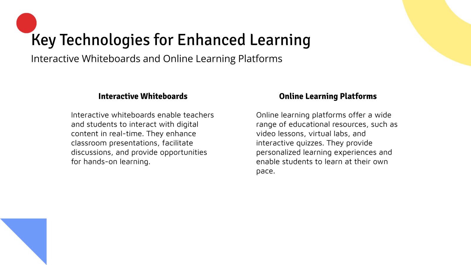 Key Technologies for Enhanced Learning