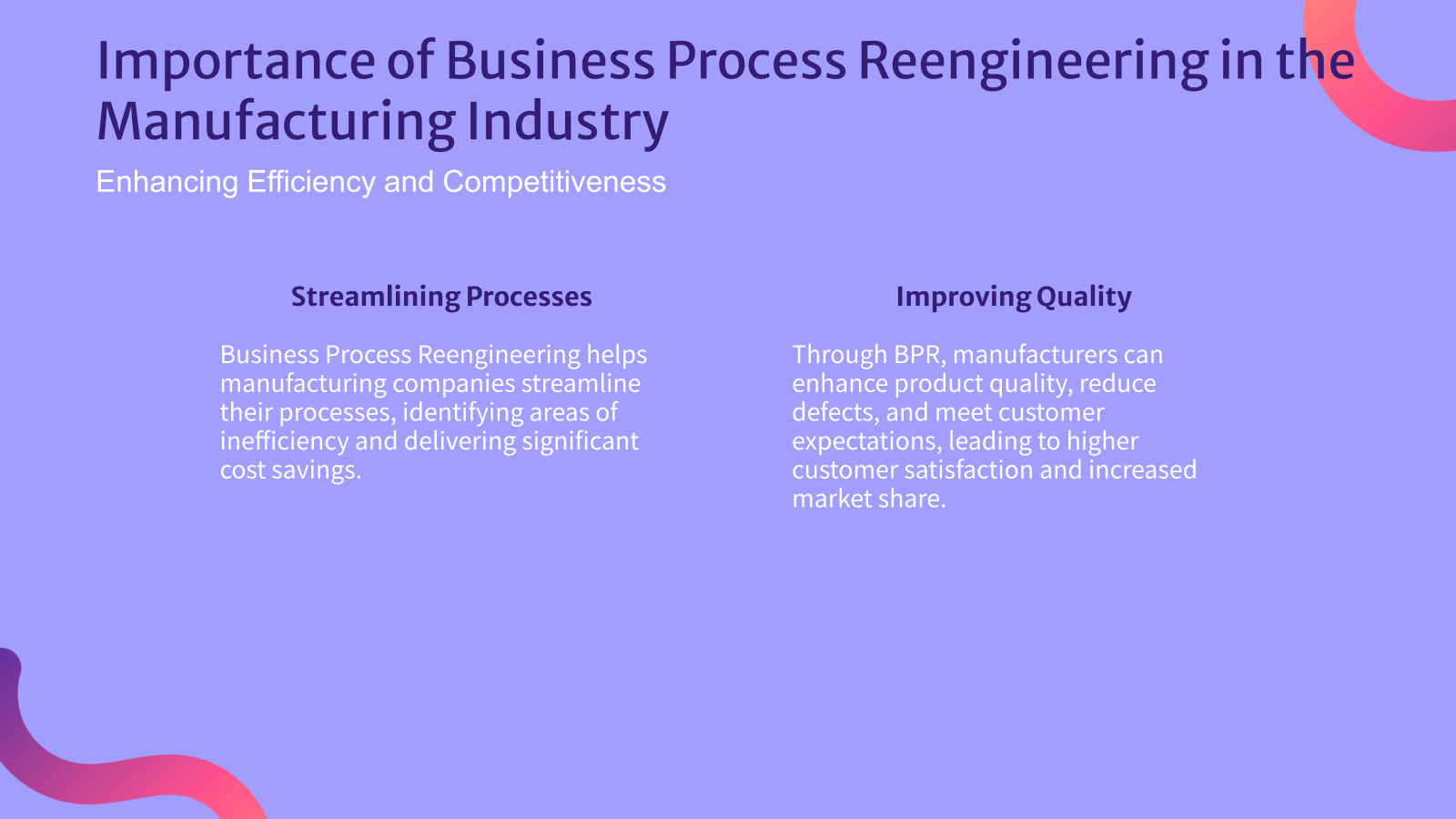 Importance of Business Process Reengineering in the Manufacturing Industry