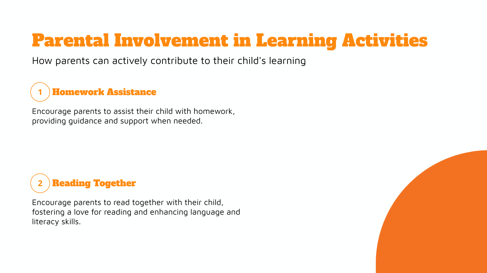 Parental Involvement in Learning Activities