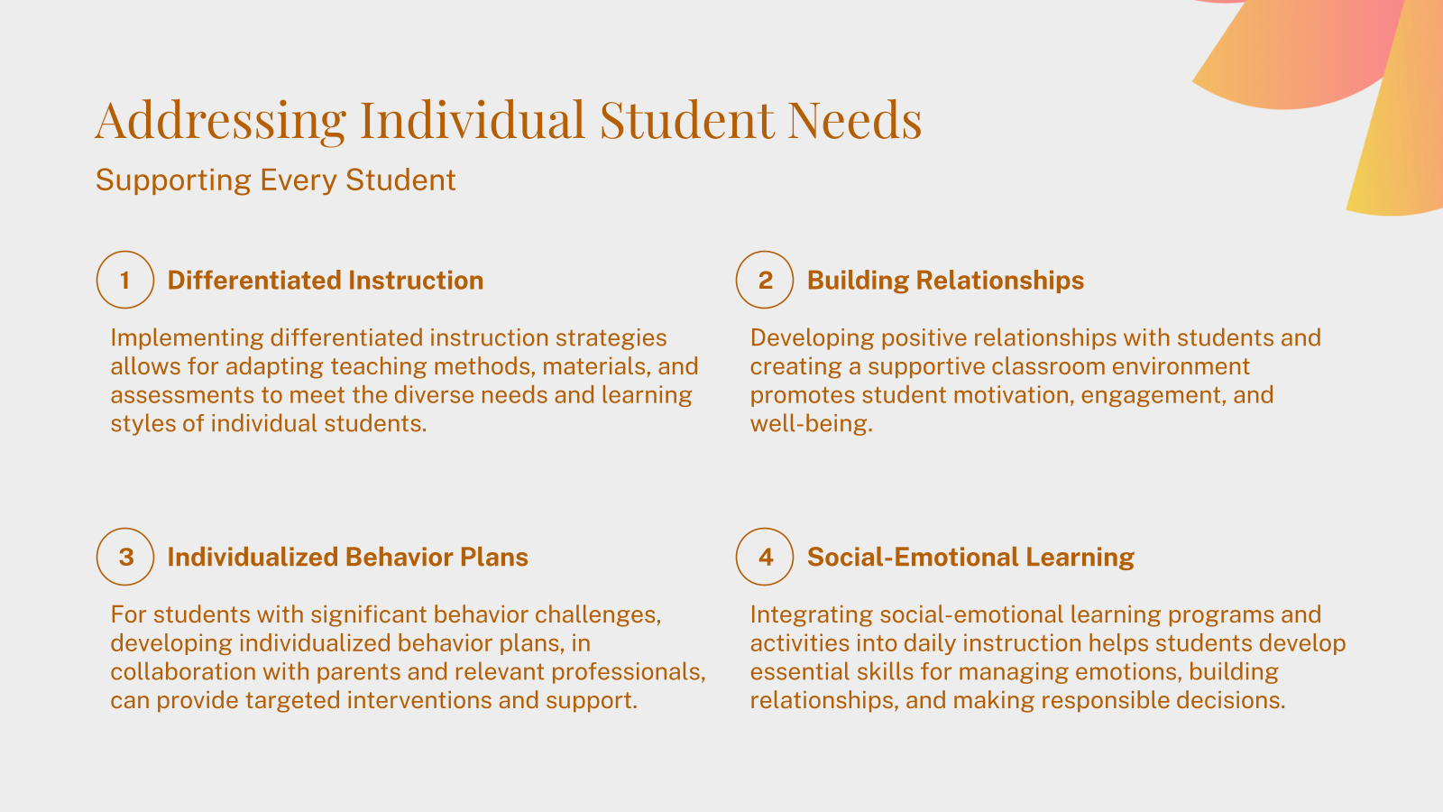 Addressing Individual Student Needs