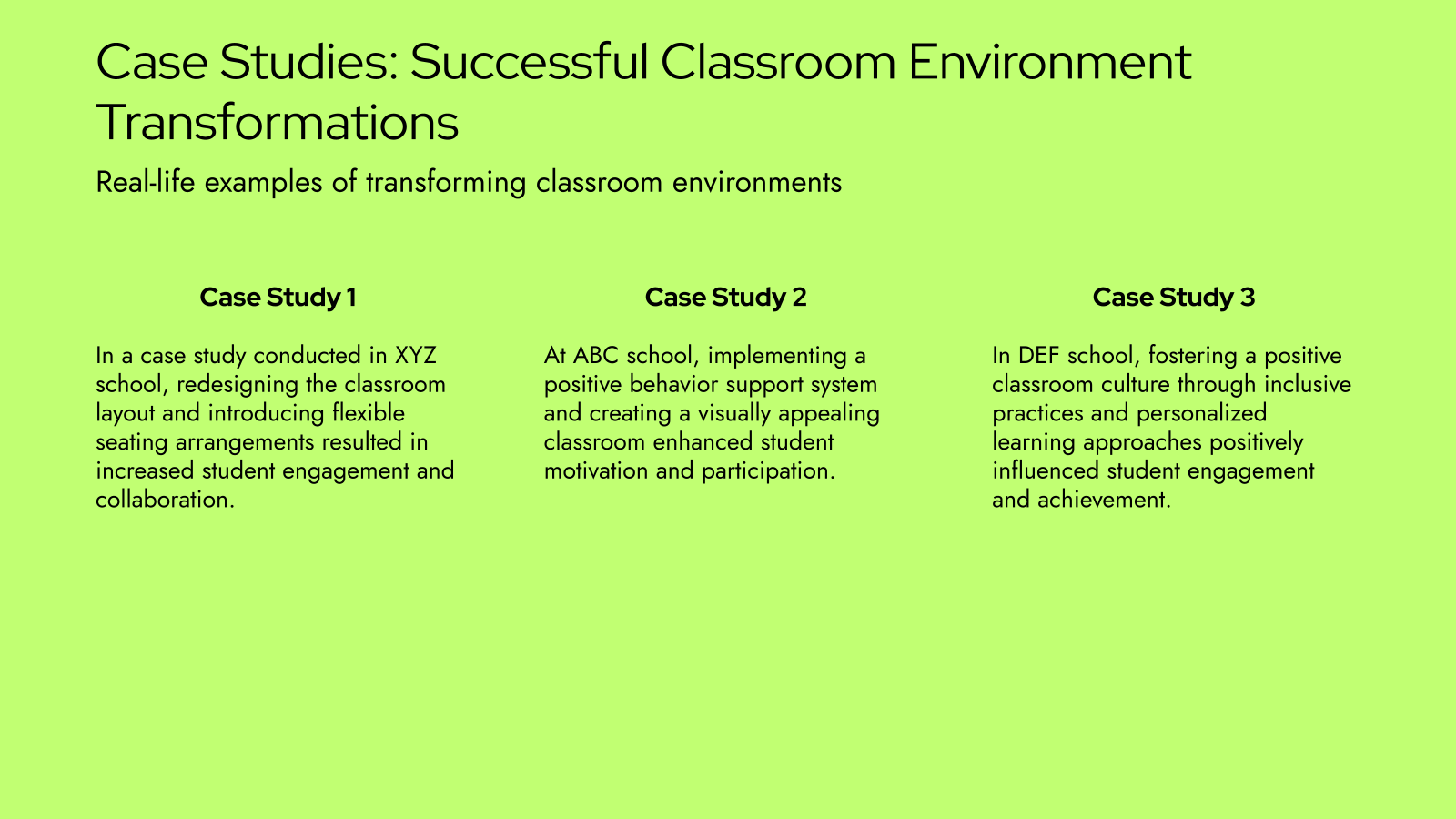 Case Studies: Successful Classroom Environment Transformations