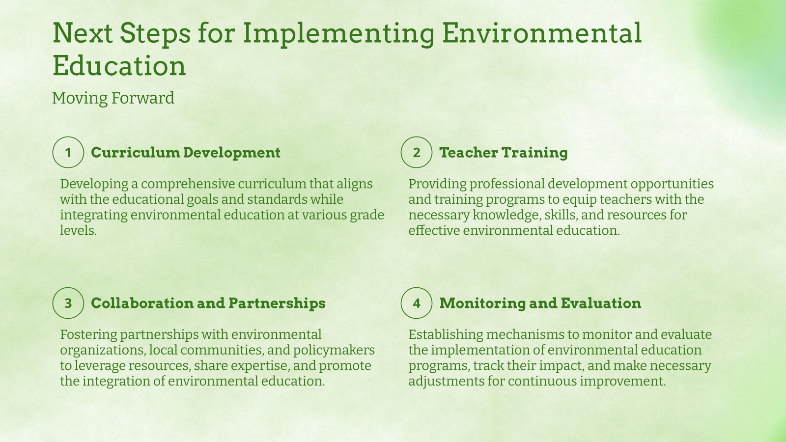 Next Steps for Implementing Environmental Education
