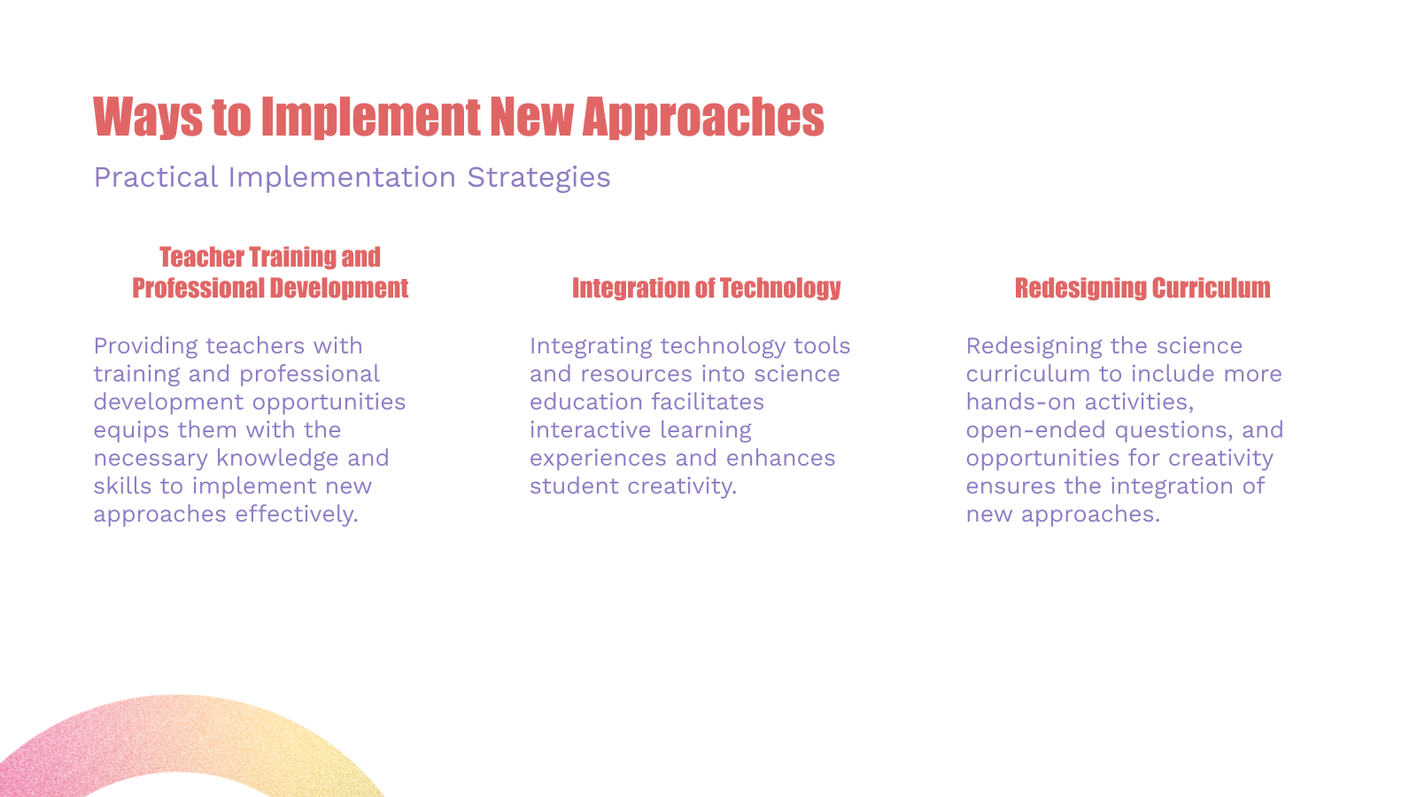 Ways to Implement New Approaches