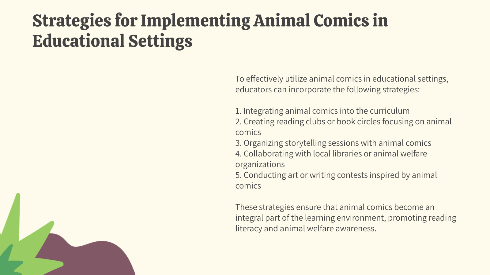 Strategies for Implementing Animal Comics in Educational Settings