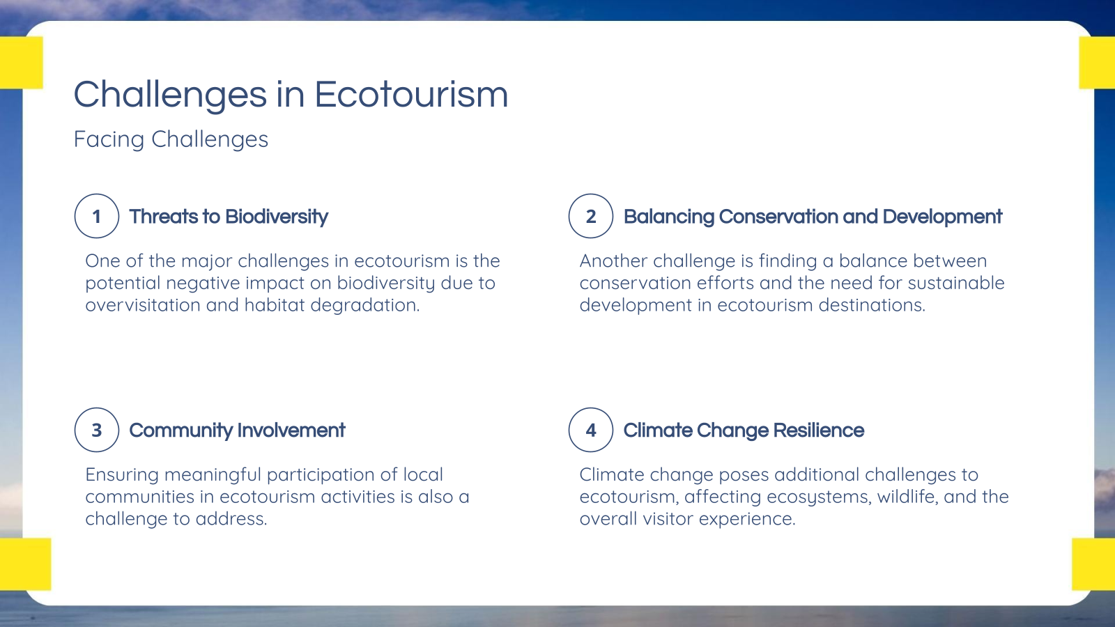 Challenges in Ecotourism