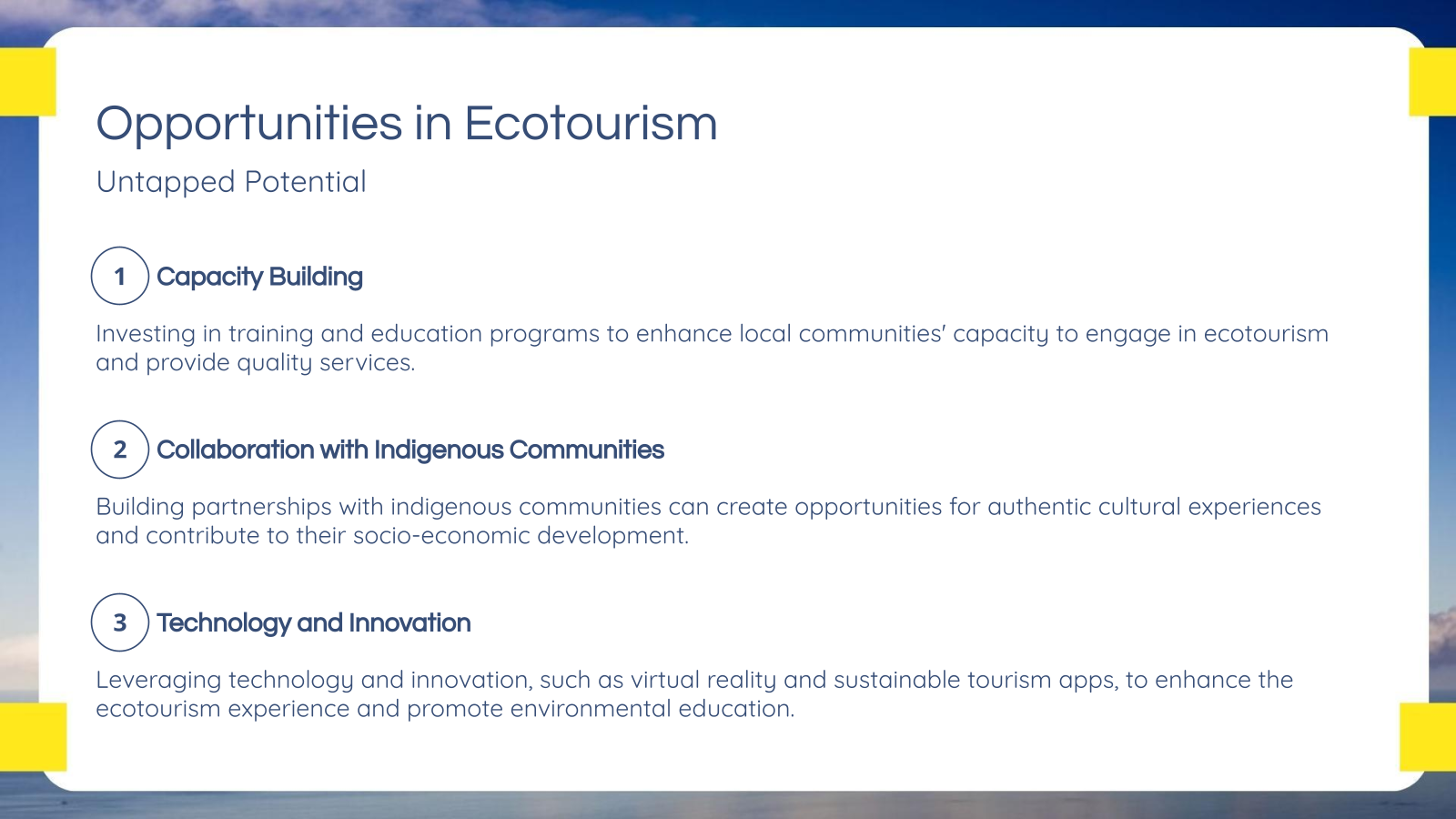 Opportunities in Ecotourism
