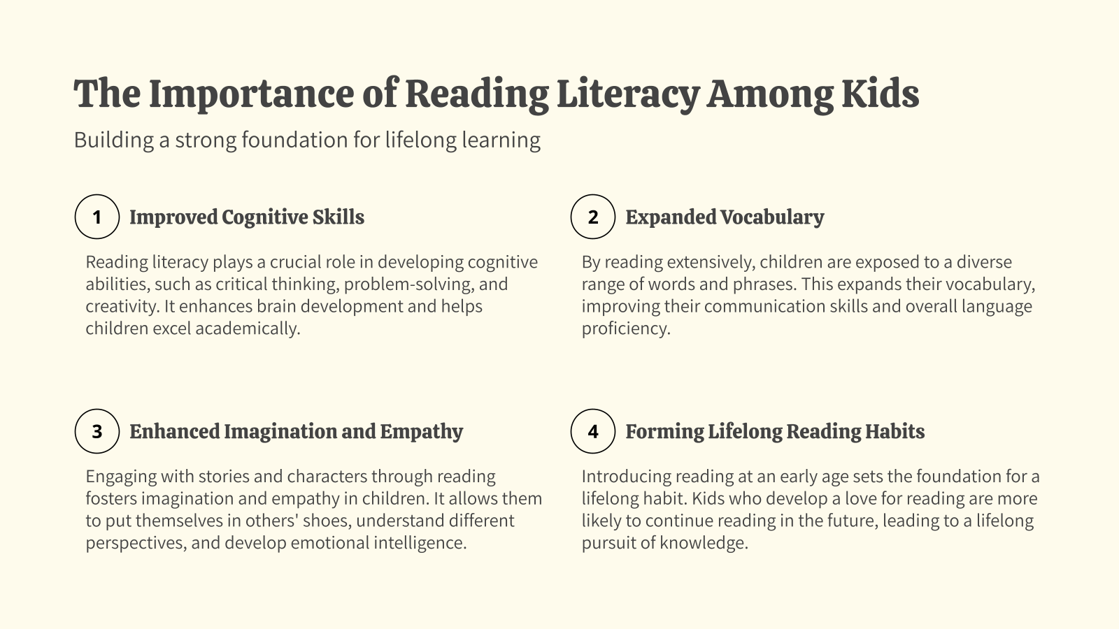 The Importance of Reading Literacy Among Kids