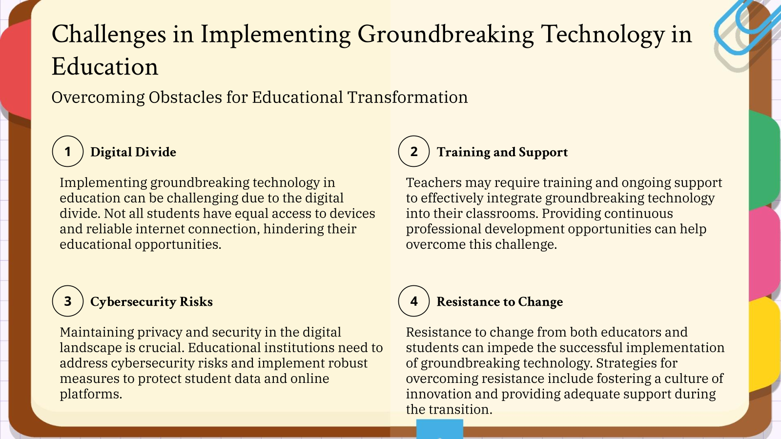 Challenges in Implementing Groundbreaking Technology in Education
